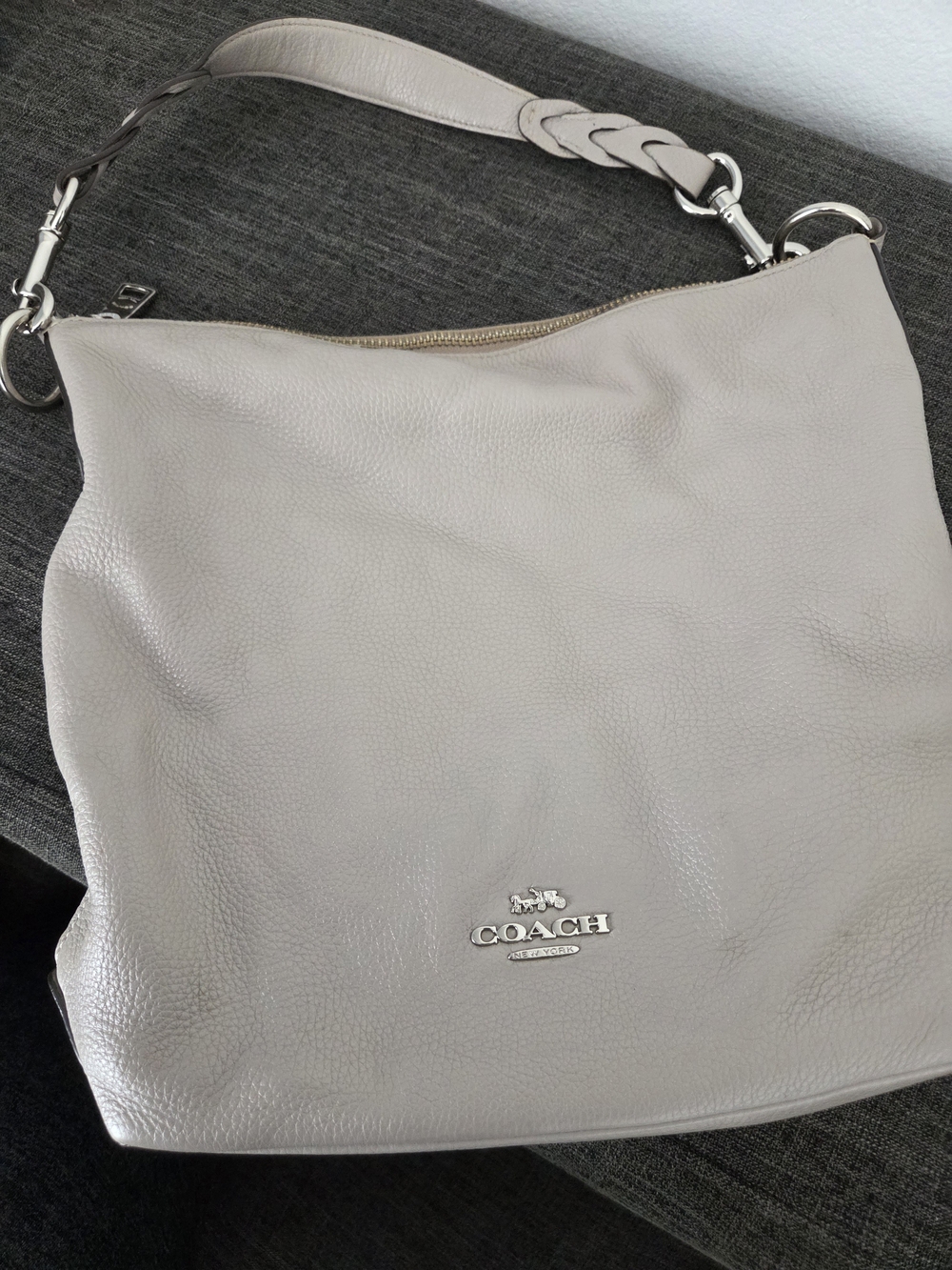 Coach Pebbled Leather Hobo in Light Gray